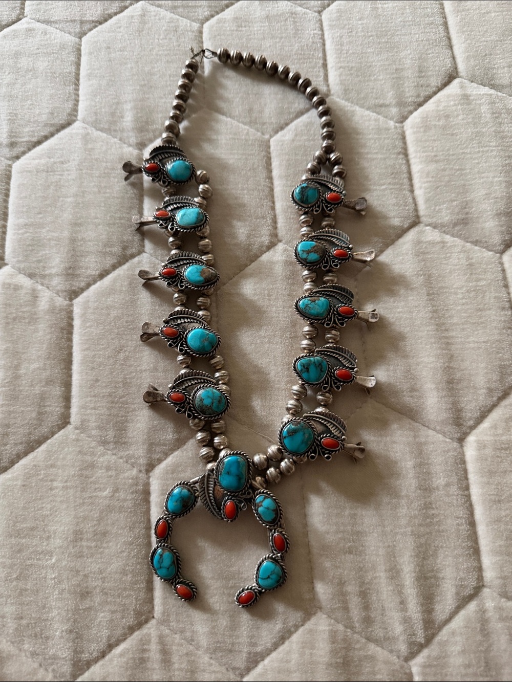 Turquoise and Coral Squash Blossom Necklace - Women Jewelry